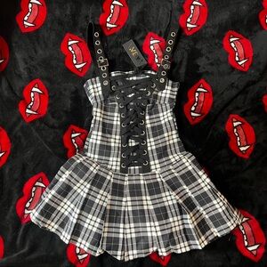 Widow x Dolls Kill Plaid Lace-Up Mini Dress